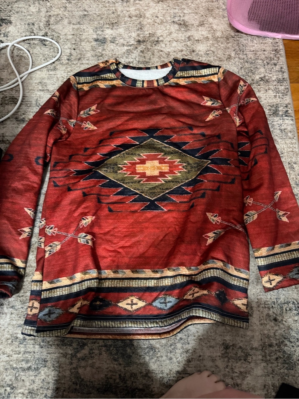 Kids' Red Southwestern Print Long-Sleeve Top